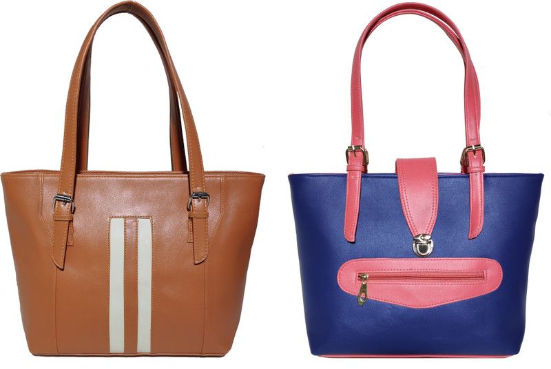 Women Tan, Blue Shoulder Bag - Extra Spacious  (Pack of: 2)