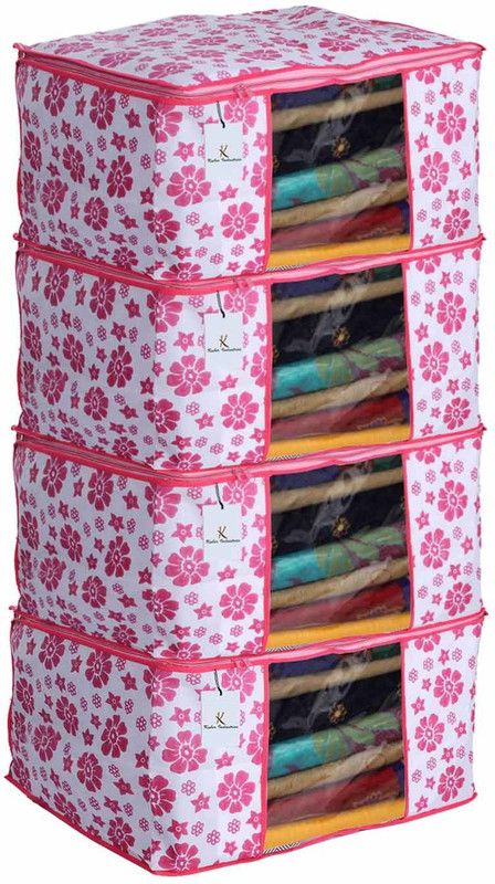 KUBER INDUSTRIES Flower 4 Piece Non Woven Saree Cover Set, Pink,Large Size ,CTKNEW154 CTKNEW0154  (Pink)