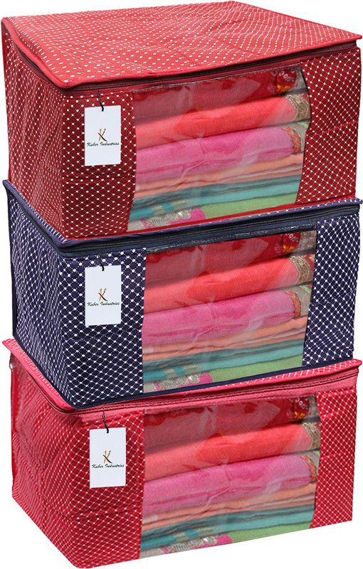 KUBER INDUSTRIES Polka Dots Cotton 3 Pieces Three Layer Quilted Extra Large Saree Cover CTKTC013494  (Multicolor)