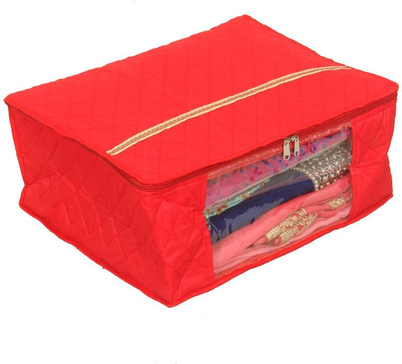 KUBER INDUSTRIES Designer 3 Layered Red Quilted Satin Saree Cover (Wedding Collection Gift) KUBS47  (Red)