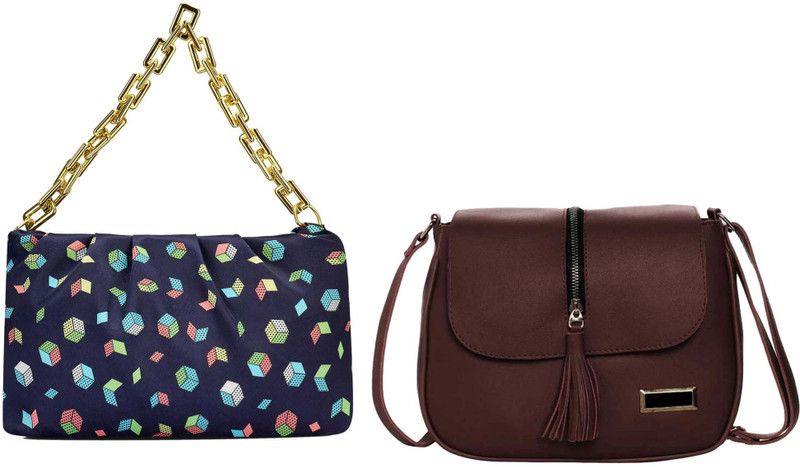 Blue, Brown Girls Sling Bag  (Pack of 2)
