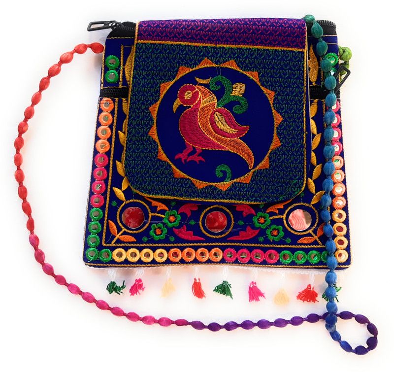 Multicolor Sling Bag Trendy Gujrati Mirror Pom-Pom Sling Bag