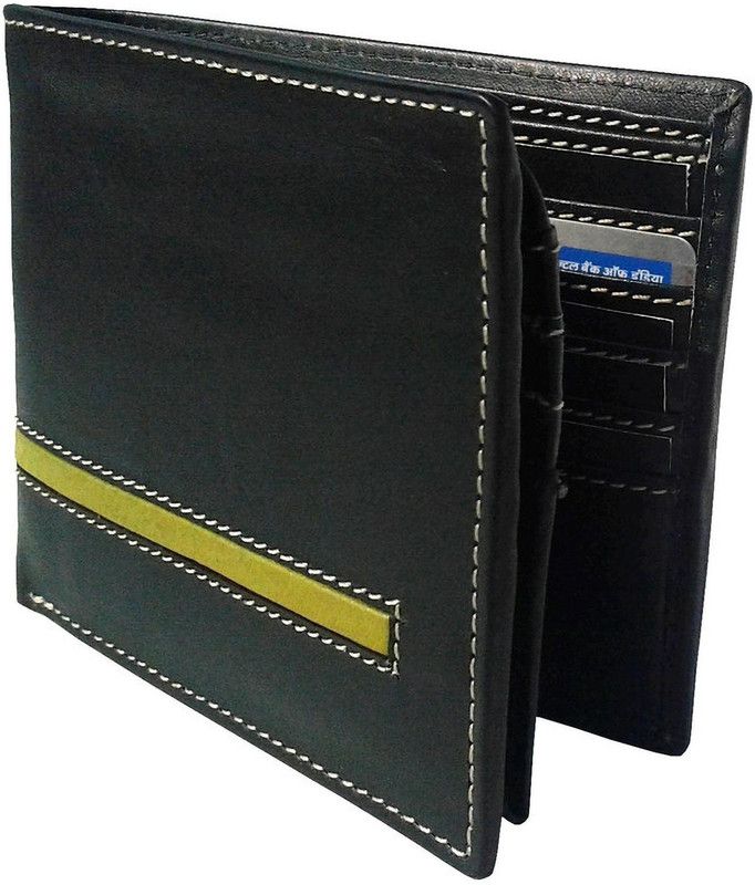 Men Black Genuine Leather RFID Wallet - Mini  (14 Card Slots)
