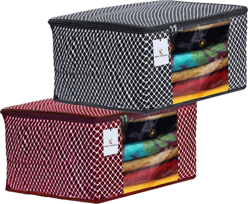 KUBER INDUSTRIES Polka Dots Designer Polka Dots 2 Pieces Cotton 3 Layered Quilted Saree Cover (Maroon & Black) - CTKTC31133 CTKTC031133  (Maroon & Black)