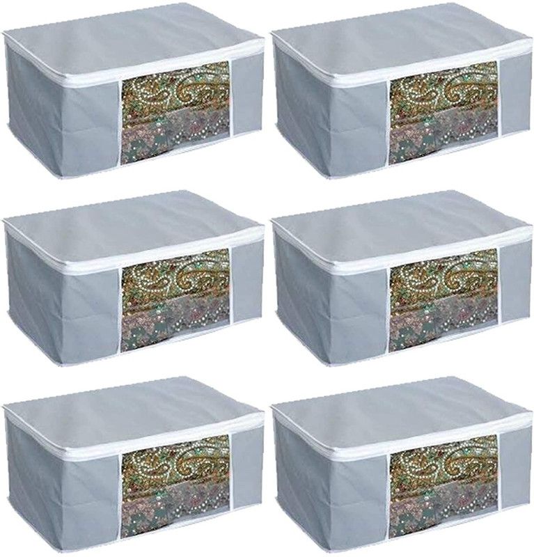 Non Woven Saree Cover Storage Bags for Clothes / Saree Organizer for Wardrobe | Saree Cover With Transparent Window & Zipper (Pack of 4)  (Grey)