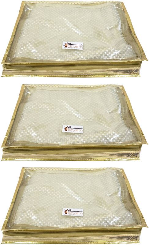 Shree Shyam Products Transparent Dot 2 Inch Saree Cover 3 Pcs Set Capacity of 2 Sarees SS-218_GOLD_3 PCS  (Golden)
