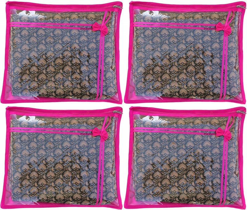 DeepSmart Satin Single Saree cover Gift Organizer vanity pouch Keep saree/Suit/Travelling Pouch Pink 4pcs  (Pink)