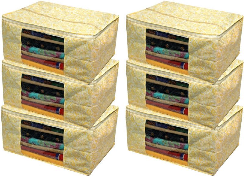 KUBER INDUSTRIES Designer Non Woven Saree Cover/Regular Cloth Bag/Wardrobe Organiser Set Of 6 Pcs (Gold Print) Code-GL22 GOLDPRINTSC22  (Gold)