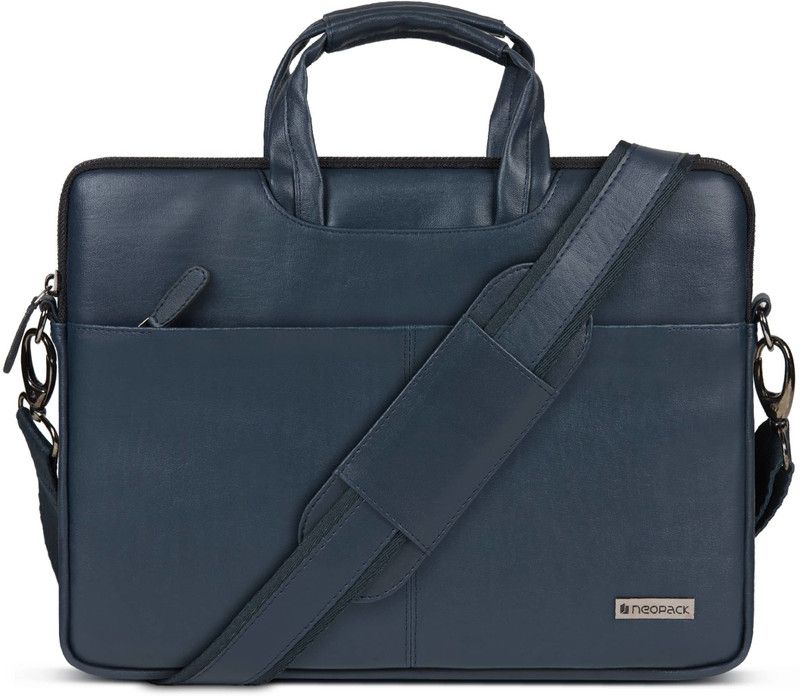 Neopack Faux Leather Sleeve 16.2-inch Macbook Laptop Bag  (Navy Blue)