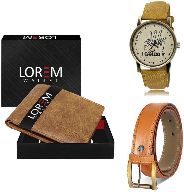 LOREM Belt, Wallet & Watch Combo  (Beige, Orange, Yellow)