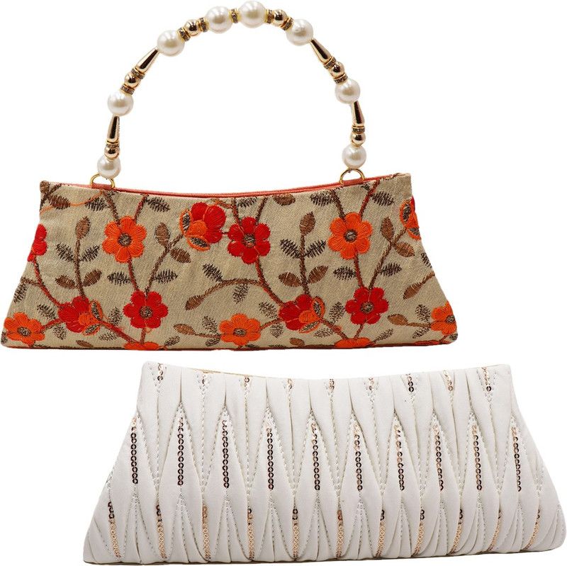 Sports, Party, Formal, Casual White, Beige Clutch - Regular Size  (Pack of: 2)