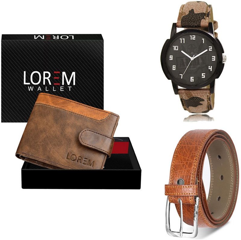 LOREM Belt, Wallet & Watch Combo  (Brown, Tan, Multicolor)
