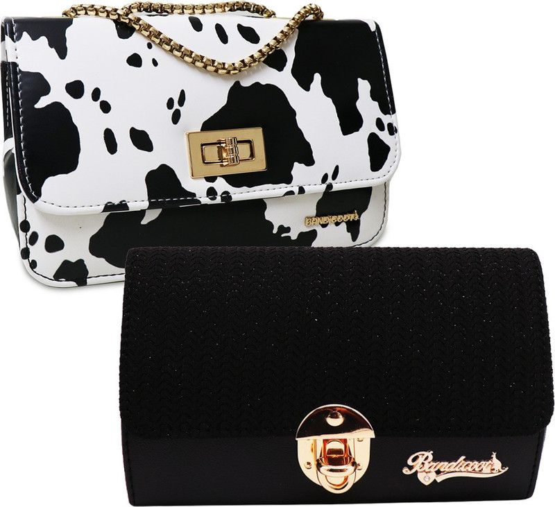 White, Black Sling Bag Meatball Quotorze Cross body Chain Sling bag - WHITE & BLACK  (Pack of 2)