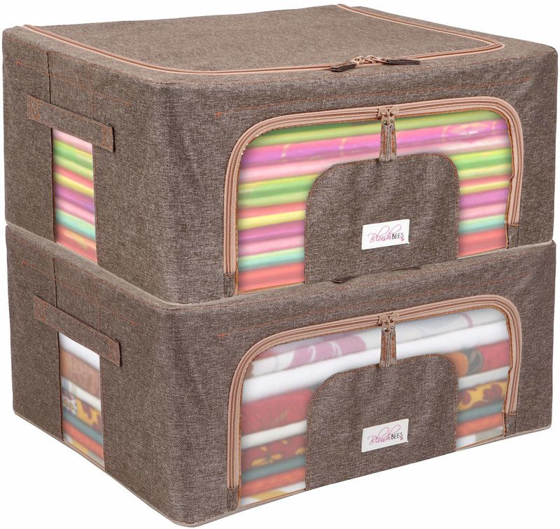 BlushBEES Living Box - Closet Organizer Cloth Storage Boxes for Wardrobe Pack of 2, English Brown  (Brown)