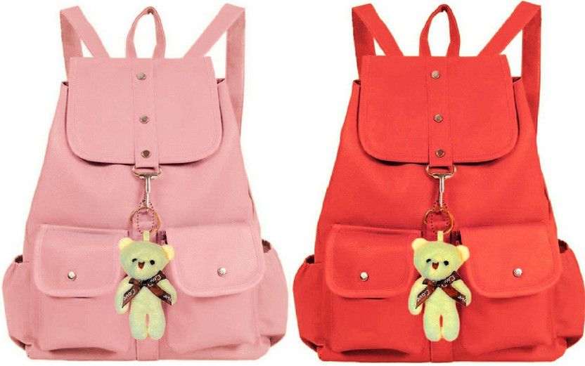 Small 8 L Backpack Latest new Trend Attech With Teddy Women Pu Leather Office Backpack School Bag Student Backpack Women Travel Bag Collage Bag Tution Bag Casual Bag  (Pink, Orange)