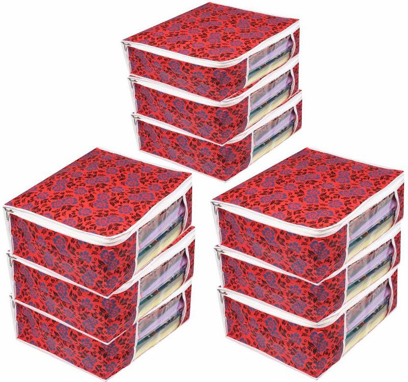 PrettyKrafts Saree orgonizer Saree Cover Storage Bags for Clothes with primum Quality, Flower print shopsy_F1516_Red9  (Red)