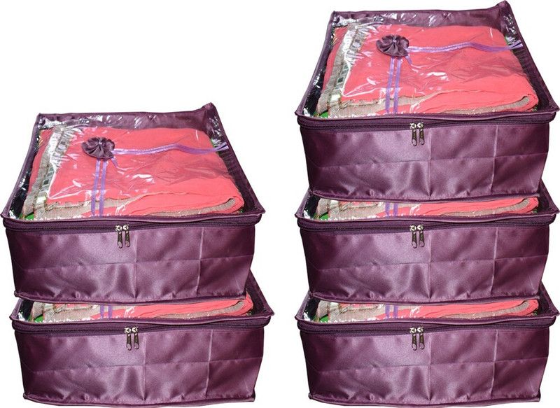 Aadhya Designer Multipurpose Satin Saree ,salwar,suit cover (5 Pcs)  (Purple)