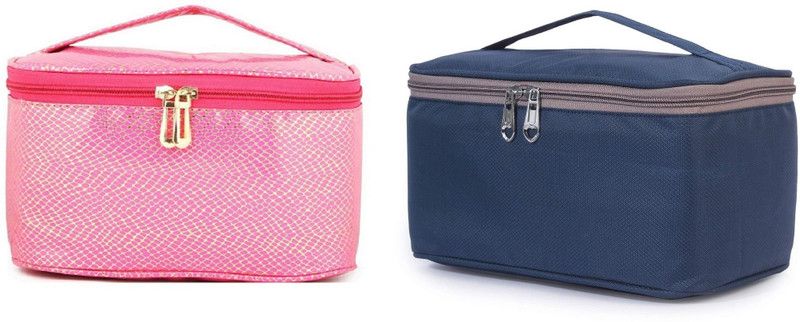 Women Pink, Blue Cosmetic Bag  (Pack of 2)