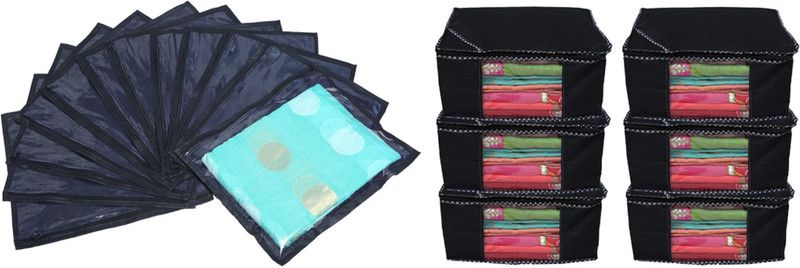 KUBER INDUSTRIES Designer Saree Cover Combo 6 Pcs Set And Single Packing Saree Cover 12 Pcs Set (Black) COMBHATHKADI19  (Black)