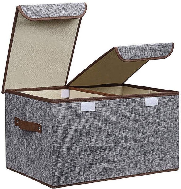 ELITEHOME Cloth Organizer Foldable Clothes Organizer Cloth Storage Box With Lid For Toys, Books, Cloth EL-Linen  (Brown)