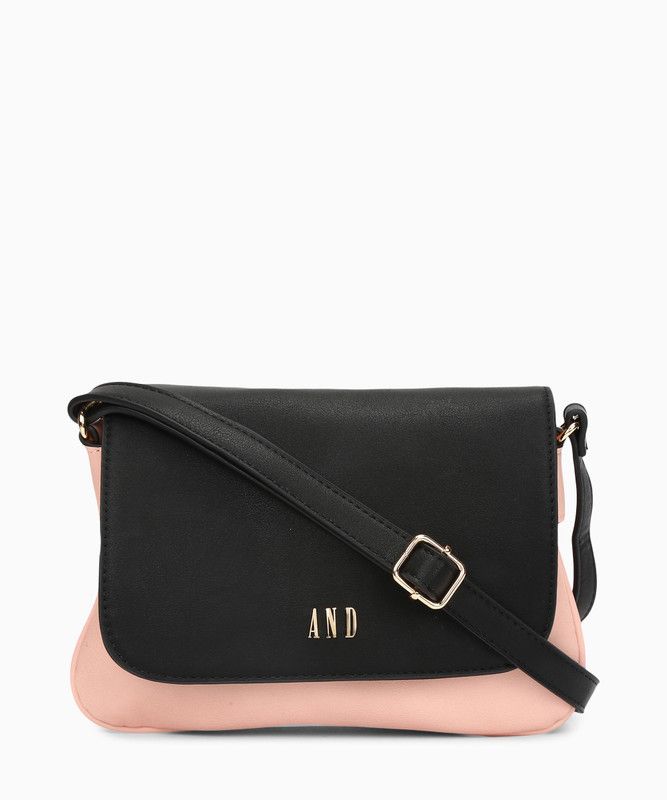 Women Black, Pink Sling Bag - Regular Size