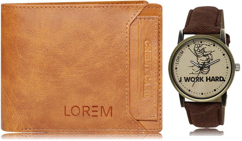LOREM Watch & Wallet Combo  (Beige, Brown)