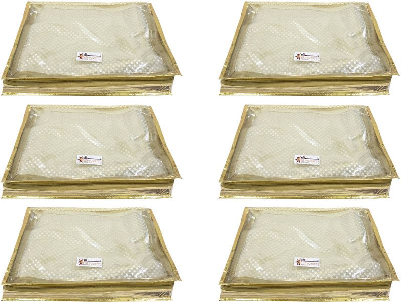 Shree Shyam Products Transparent Dot 2 Inch Saree Cover 6 Pcs Set Capacity of 2 Sarees SS-218_GOLD_6 PCS  (Golden)