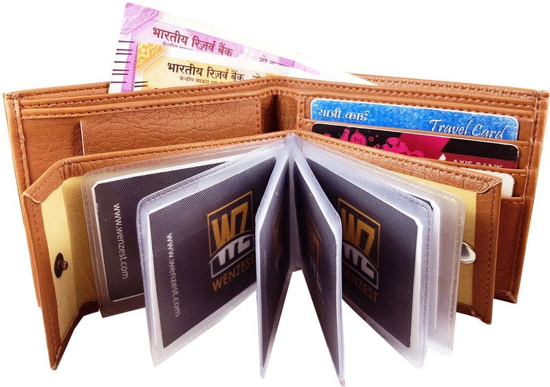 Men Formal Tan Artificial Leather Wallet - Mini  (9 Card Slots)