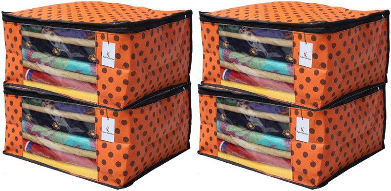 KUBER INDUSTRIES Polka Dot 4 Piece Non Woven Saree Cover Set, Orange ,CTKNEW145 CTKNEW0145  (Orange)