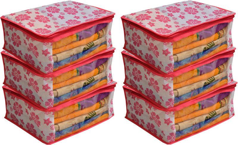 KUBER INDUSTRIES Designer Non Woven Saree Cover Pink Floral Design PinkNWSC06  (Pink)