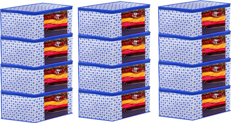 ROYALIMAGES Garment Cover Dot Printed Foldable, Non-Woven Saree Cover/Organizer With Transparent Window BB_12 9IN/SAR/NET/RP/03p9781234568209  (Blue)