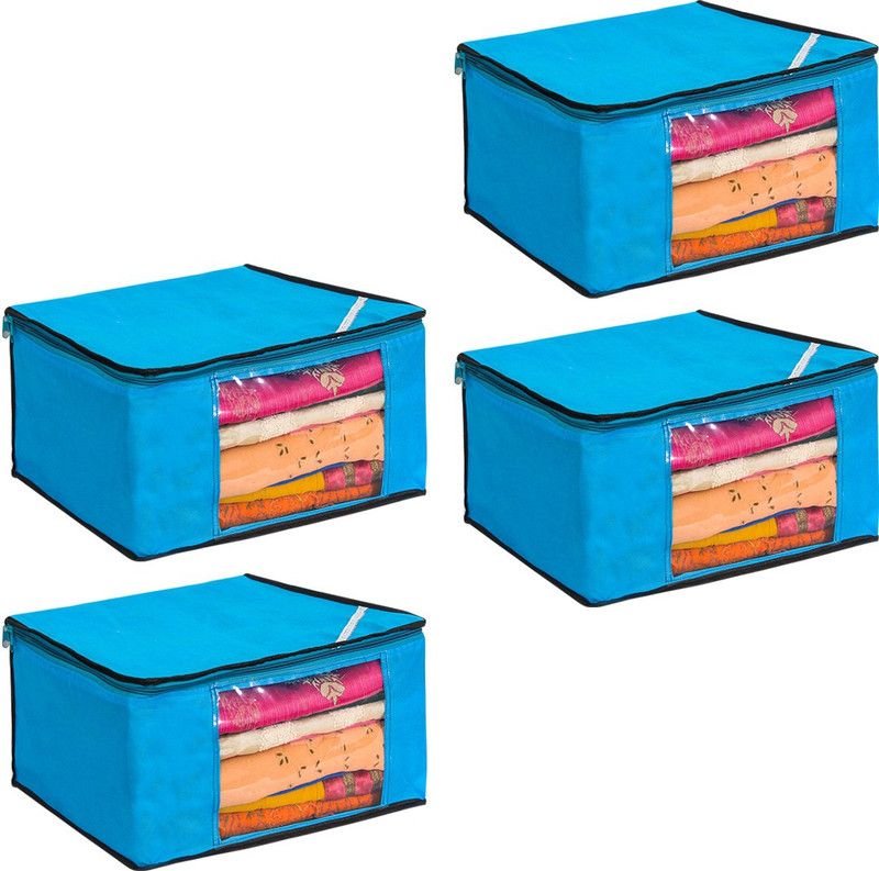 PrettyKrafts Saree orgonizer Saree Storage Bag With Zip, Wardrobe Organiser, Clothes Cover & Storage shopsy_F1284L_Blue4_PK  (Blue)