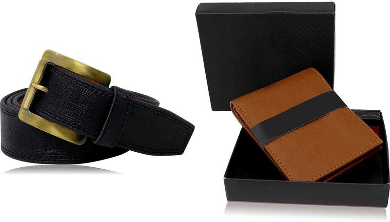 NIKOLA Wallet & Belt Combo  (Black, Brown)