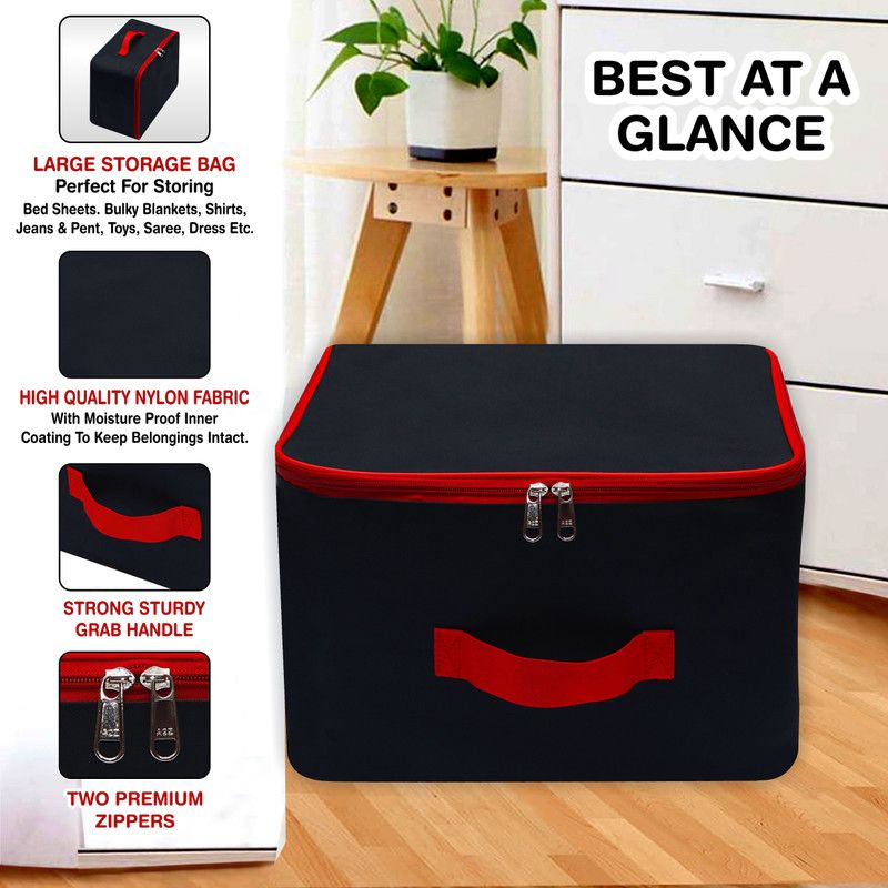 Billiondesigner Presents Presents Nylon Wardrobe Bag Underbed Moisture Proof Cloth Storage Organizer FW480_BLACK-RED_PK001  (Black)