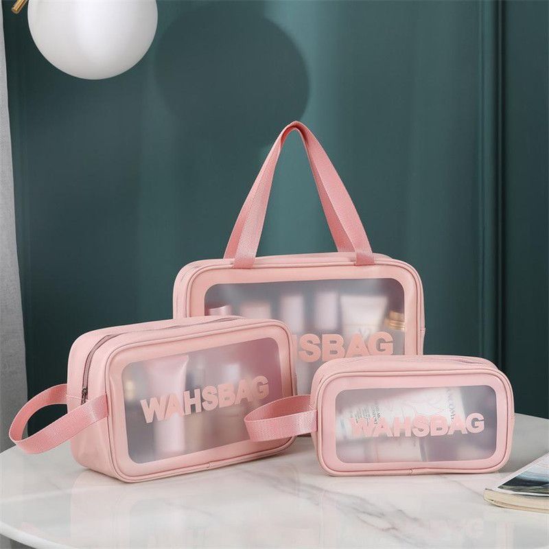 Grilazza Zipper Closure Cosmetic 3PCS Toiletry Makeup Organizer Wash Bag Travel Pouch Set Travel Toiletry Kit  (Pink)