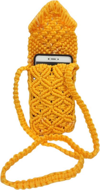 Yellow Sling Bag Macrame paracord mobile carrying cross body bag with premium Quality fabric.