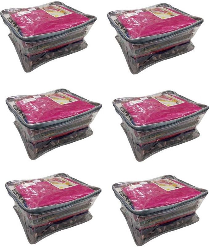 Ajabh High Quality Travelling Bag 6 Pcs Large Transparent Saree Cover Storage Bag Organizer Bag vanity travelling pouch Garments Cover Keeps Upto 12-15 Saree each  (Transparent)