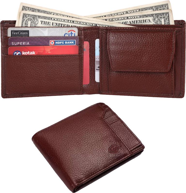 Men & Women Trendy, Formal, Casual Brown Genuine Leather RFID Wallet  (9 Card Slots)