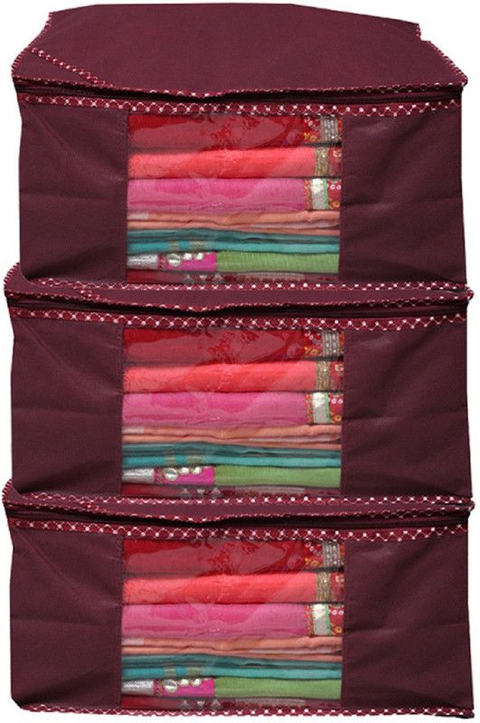 KUBER INDUSTRIES Designer Non woven Saree cover/ Saree Bag/ Storage bag Set of 3 Pcs 9 Inches Height COMBONWCMBB34  (Maroon)