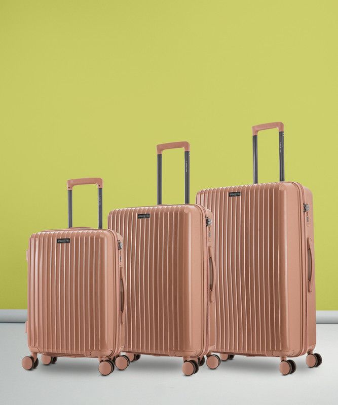 Hard Body Set of 3 Luggage - Pondicherry Hardside Polypropylene Rose Gold Trolley (55, 65 & 75 cm) - Pink