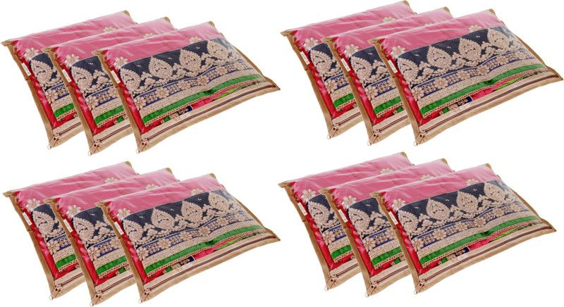 KANUSHI Set Of 12 Pcs Transparent Plain Non Woven Fabric Saree Cover/ Saree Cover Bag with Zip Combo  (Light Brown)