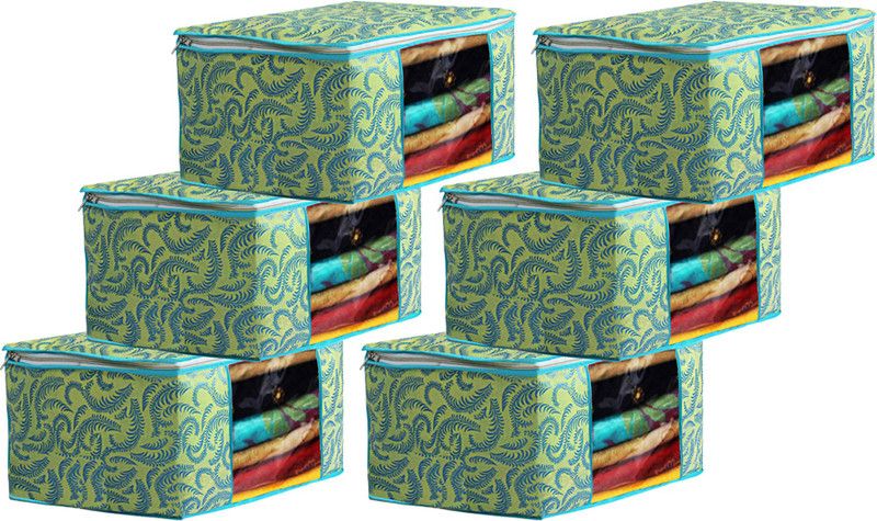 KUBER INDUSTRIES Saree Cover Designer Metalic Printed 6 Piece Non Woven Fabric Saree Cover Set with Transparent Window, Extra Large, Green-CTKTC31885 CTKTC031885  (Green)
