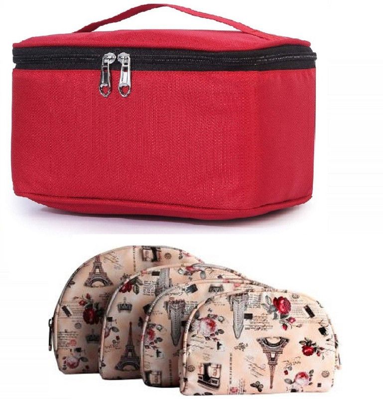 Women Red, Orange Cosmetic Bag  (Pack of 5)