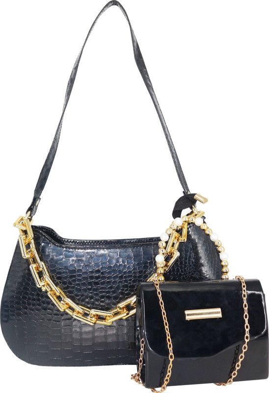 Black Women Sling Bag  (Pack of 2)
