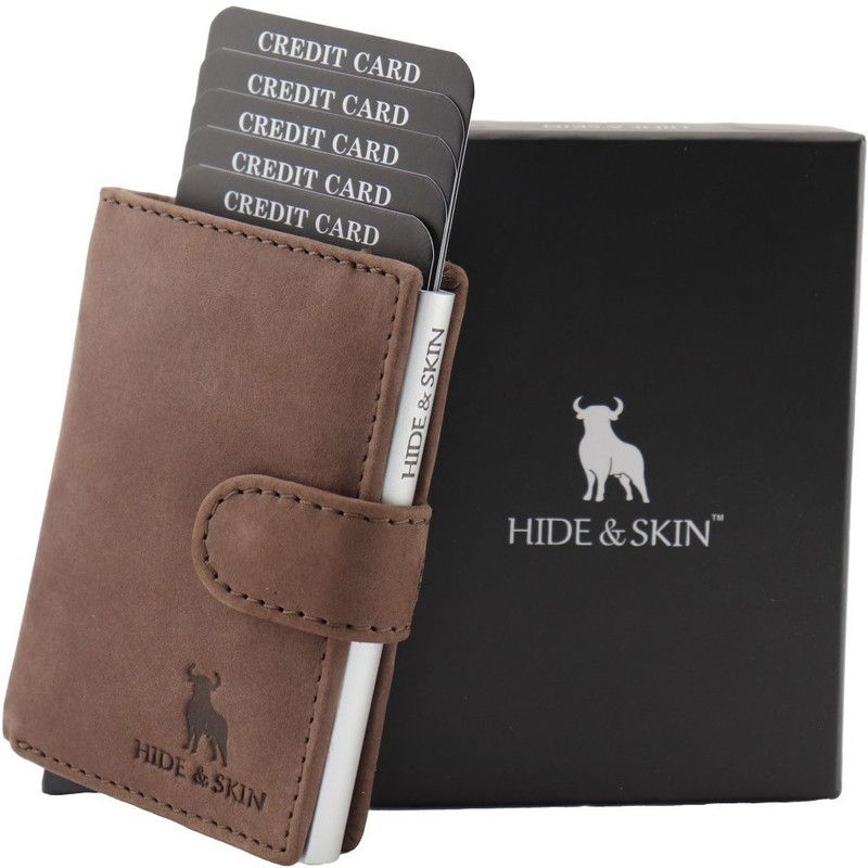 Men Travel Brown Genuine Leather Card Holder - Mini  (10 Card Slots)