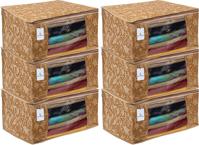 KUBER INDUSTRIES Metalic Flower 6 Piece Non Woven Saree Cover Set, Beige,Large Size CTKNEW0251  (Beige)