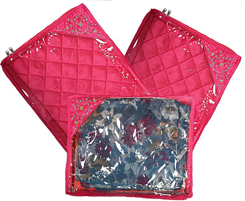 KUBER INDUSTRIES Embroidry Design Silk 3 Pieces Single Packing Saree Cover (Pink) -CTLTC10611 CTLTC010611  (Pink)