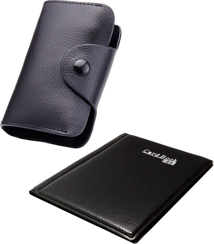 StealODeal New Black Leatherite High Quality Case With 40 Keeping Cardbook 15 Card Holder  (Set of 2, Black)