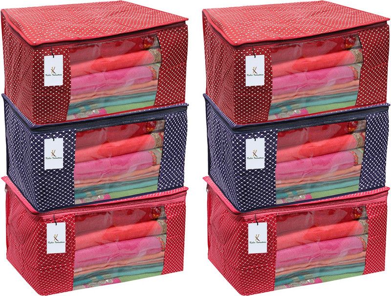 KUBER INDUSTRIES Polka Dots Cotton 6 Pieces Three Layer Quilted Extra Large Saree Cover CTKTC13499 CTKTC013499  (Multicolor)