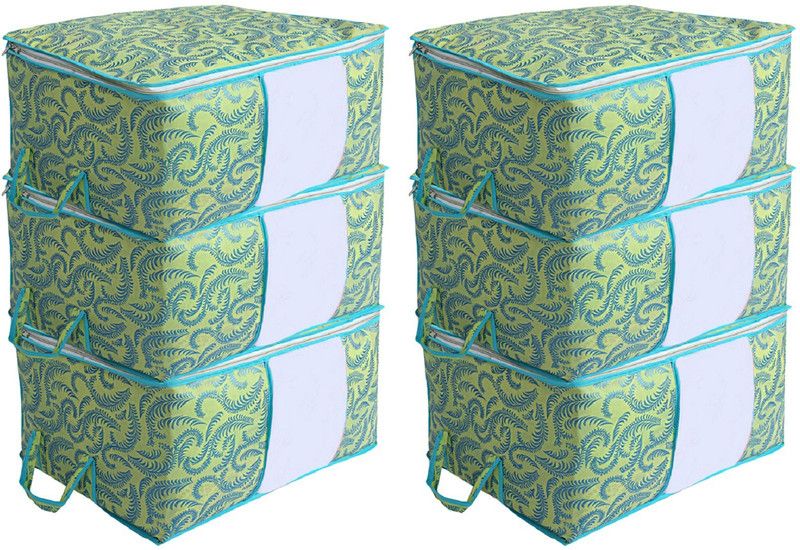 KUBER INDUSTRIES Metalic Print Non-Woven 6 Pieces Storage Bag (Green) CTKTC02737  (Green)